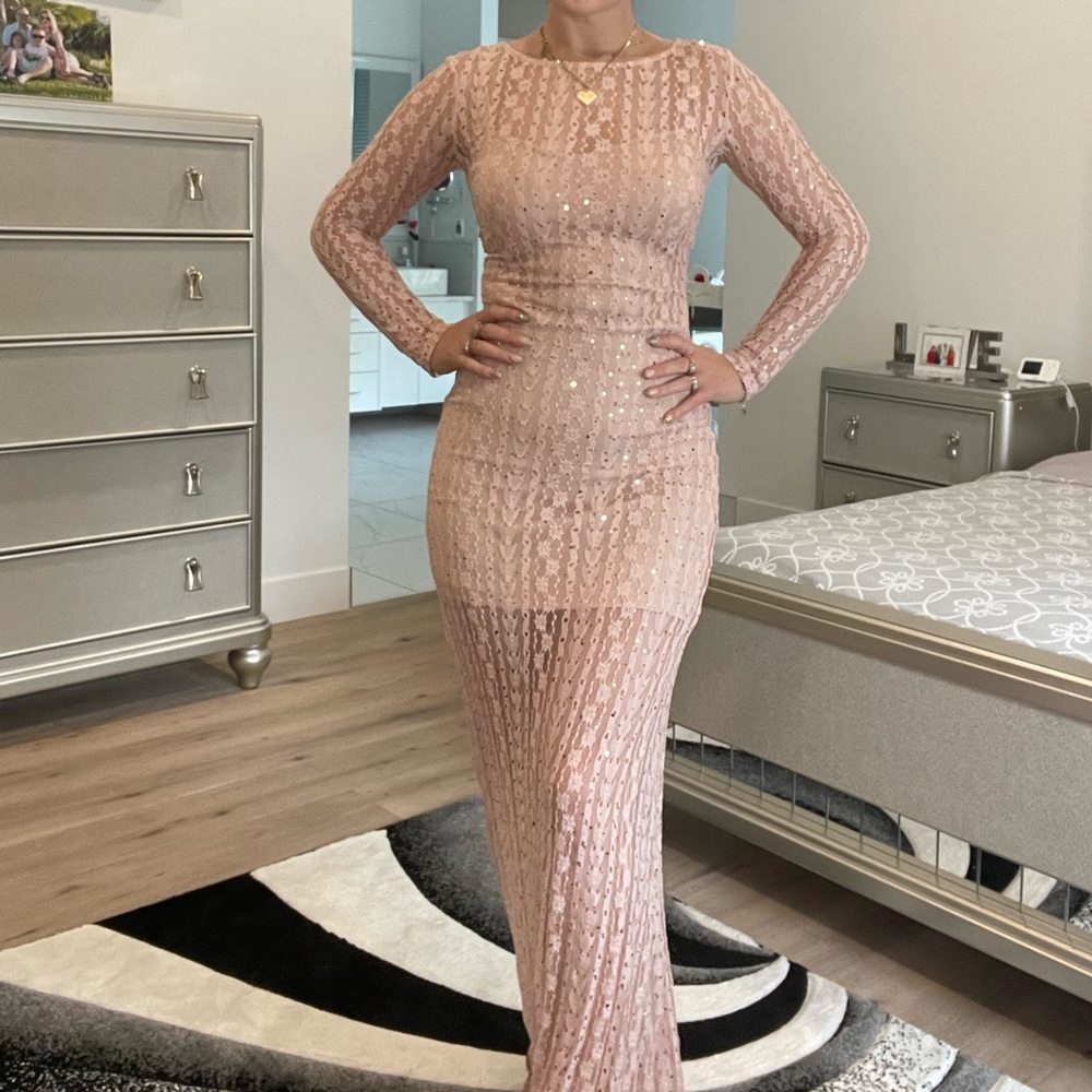 Long sleve Womens Dress light pink